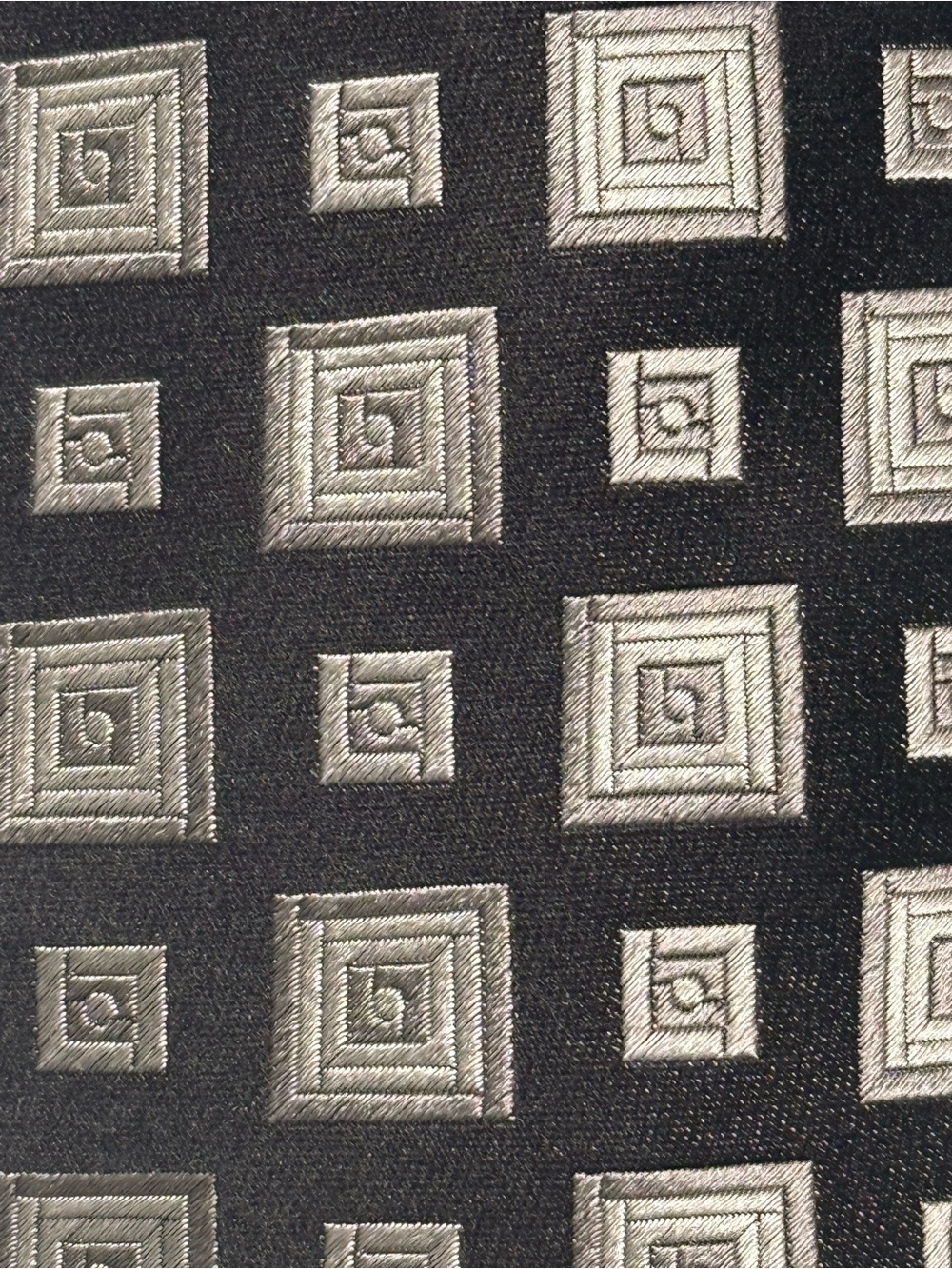Classic Black Tie with Silver Geometric Squares